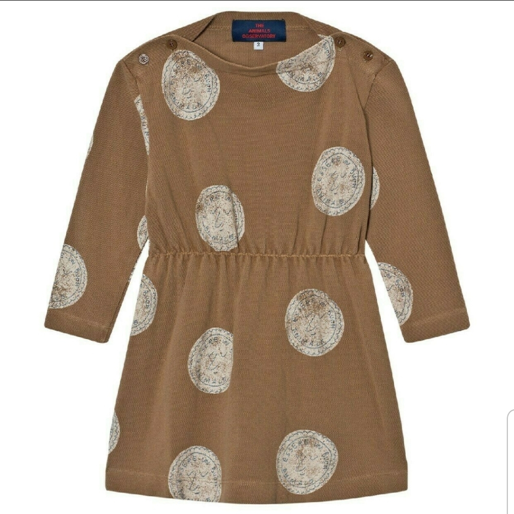 The Animals Observatory | Girls Brown Stamp Dress, size 4 years
